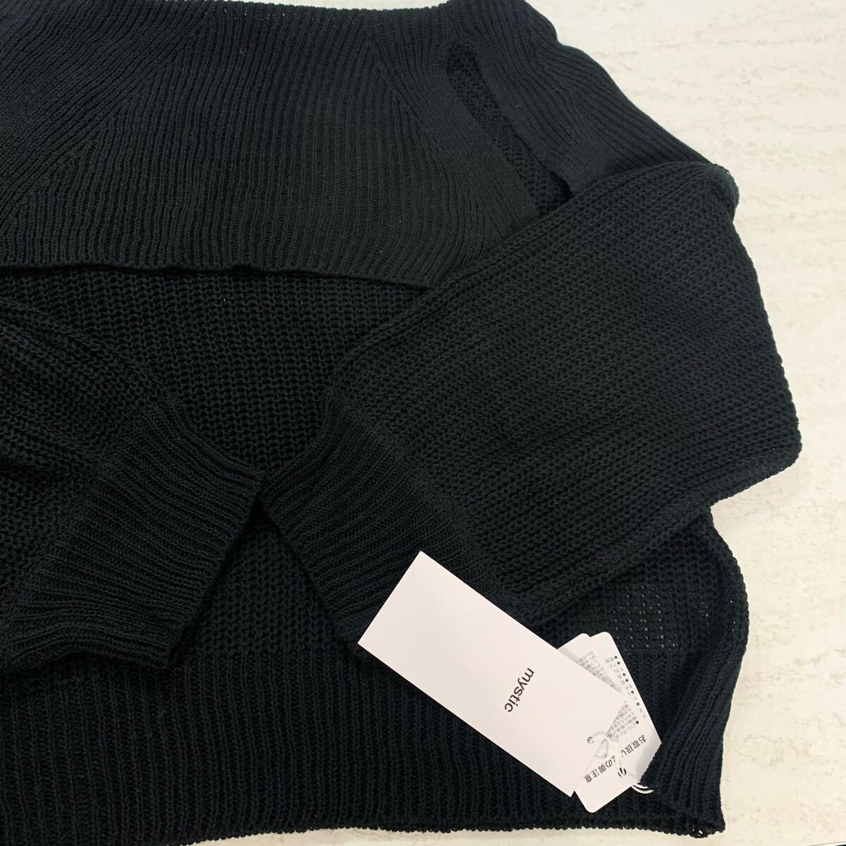 新品 mystic BIGカラー畦ニット/ブラック