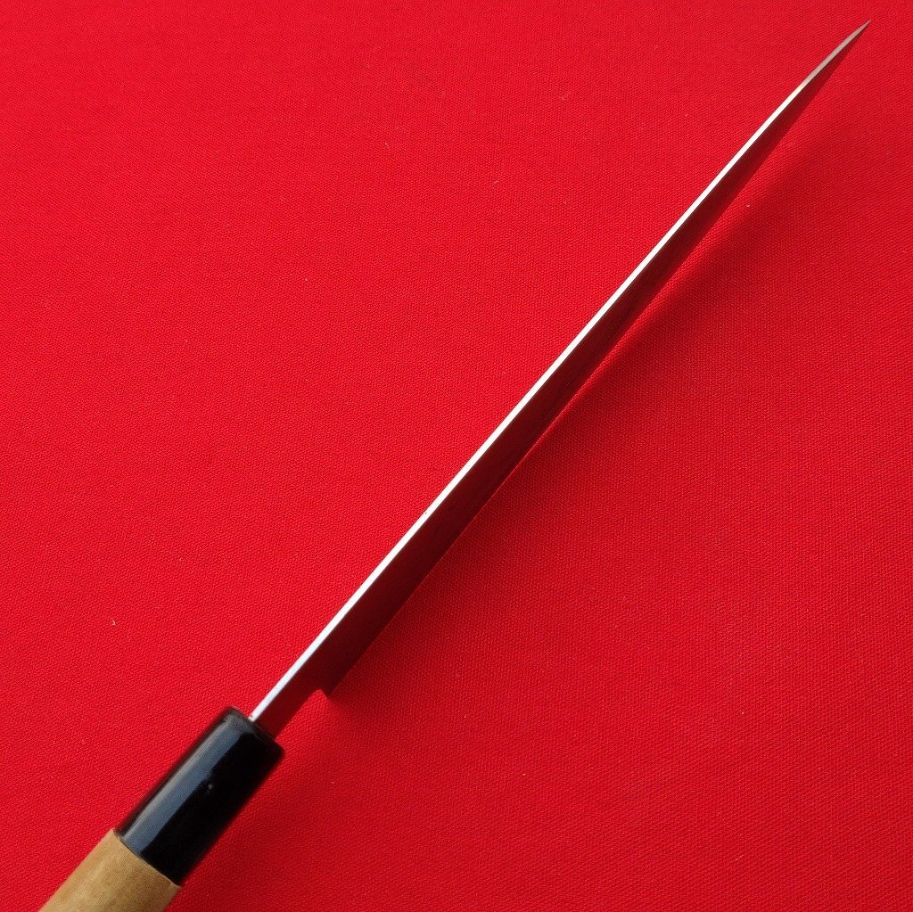 刺身包丁 刃長約207㎜ 峰厚約1.5㎜ 両刃 柳刃包丁 栗型柄 調(diào)理器具 庖丁 刃物 日本制 【2076】