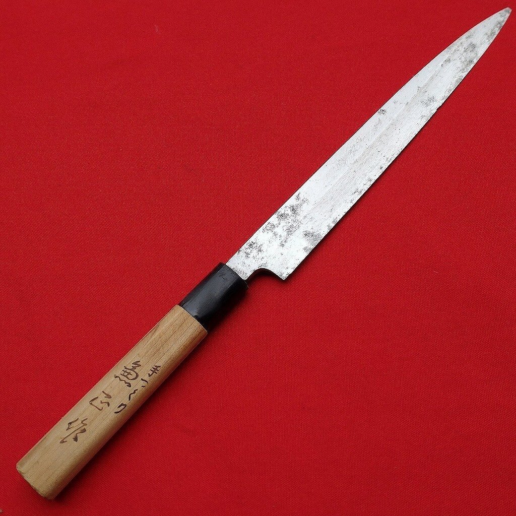 刺身包丁 手つくり 魚正作 江戸 刃長約197㎜ 峰厚最大約3.3㎜ 片刃 柳刃包丁 正夫 栗型柄 調(diào)理器具 庖丁 刃物 日本制 【1651】