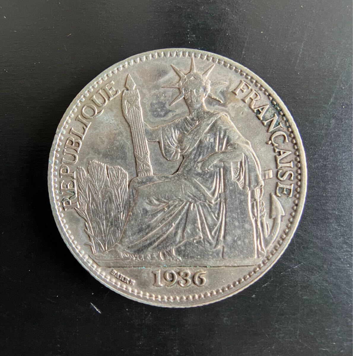 送料無料 店舗 1936年 フランス領インドシナ アンティークコイン 50セント銀貨 貨幣