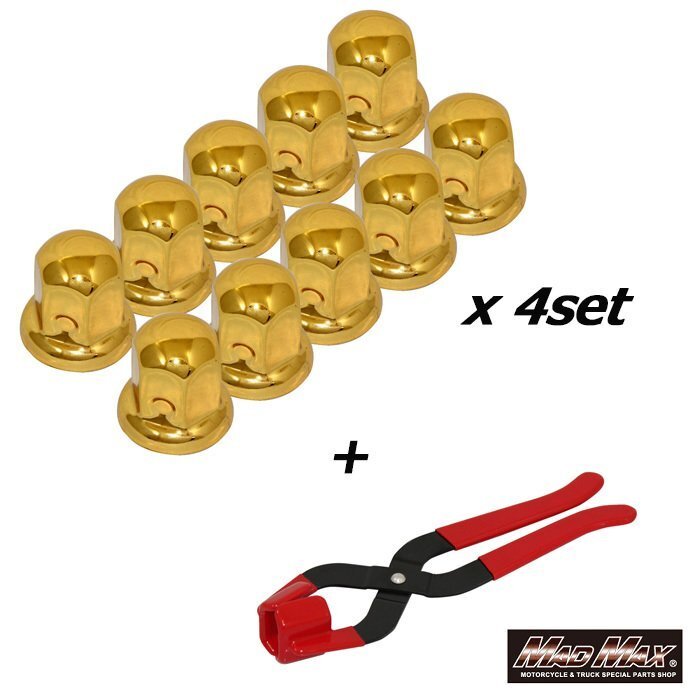 ISO33mm スチール制ナットキャップ フロント リア兼用 高さ50mm ゴールド デコキャップ 40個(gè)セット&プライヤー ブラック1個(gè)【送料800円】