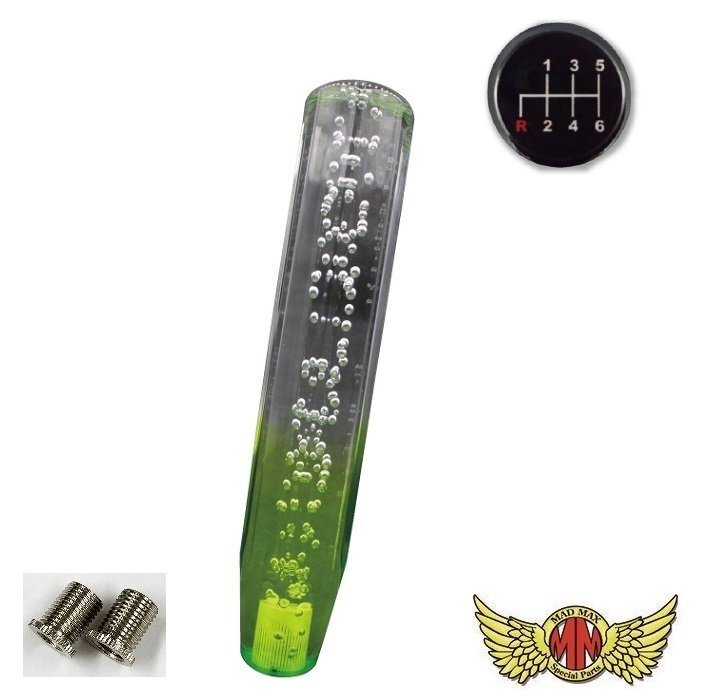 MADMAX トラック用品 クリスタル シフトノブ 泡 250mm クリア/グリーン 日野レンジャープロ用/変換アダプター付【送料800円】