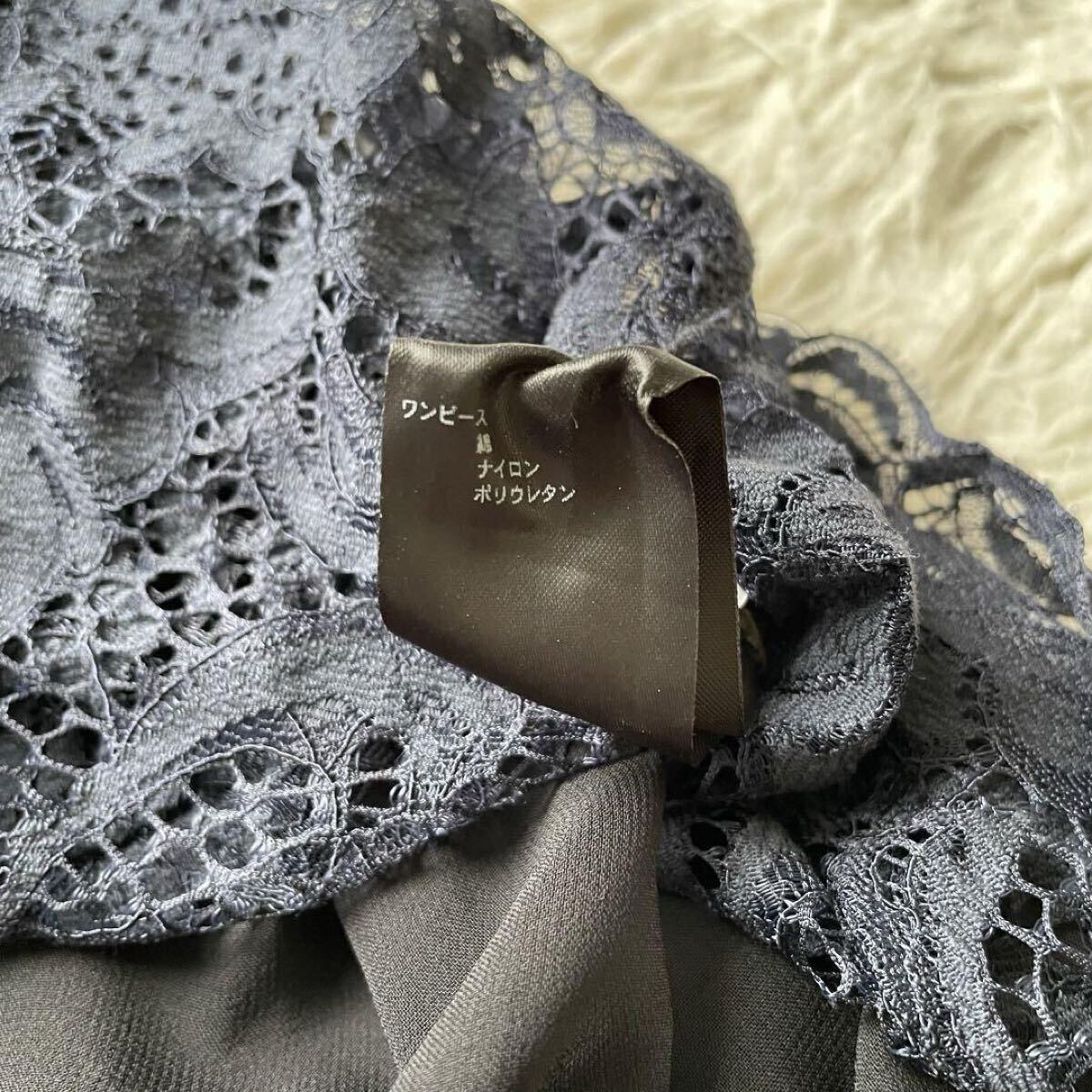 B&Y UNITED ARROWS　ユナイテッドアローズ　レースワンピース　ロング丈　半袖　ドッキング　ネイビー　紺