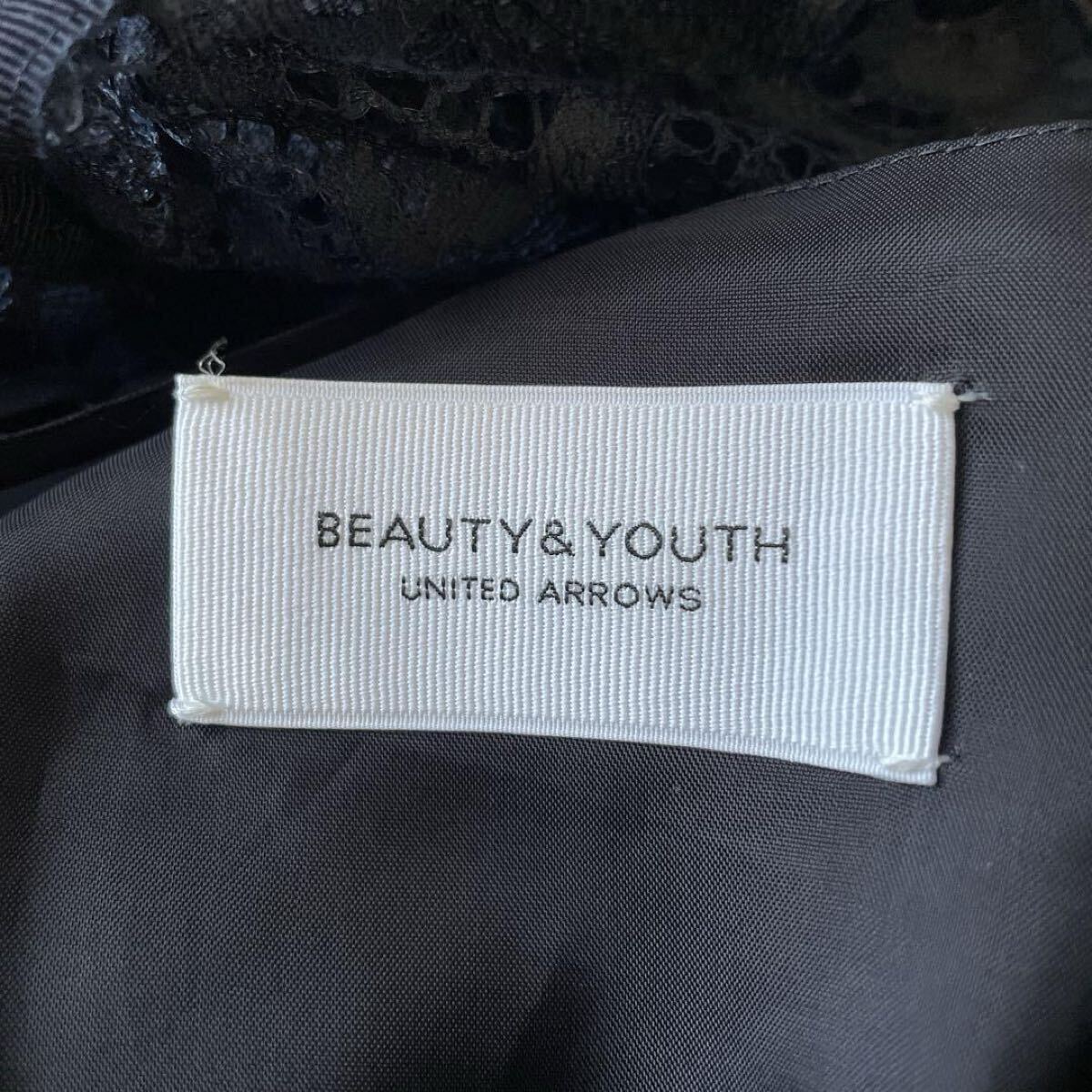 B&Y UNITED ARROWS　ユナイテッドアローズ　レースワンピース　ロング丈　半袖　ドッキング　ネイビー　紺