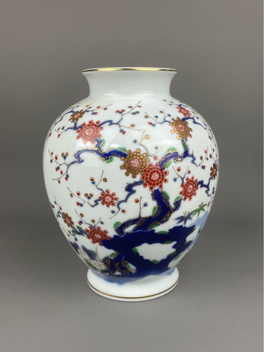 時代物 オールド深川 深川製磁 花鳥図 染付 色絵 金彩 小壺 花瓶