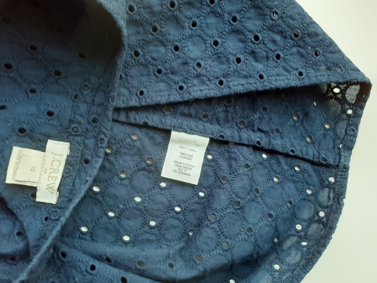 ジェイクルー*J.CREW★美品★カットソー★コットン★レース★リボン★濃紺系★10號(hào)