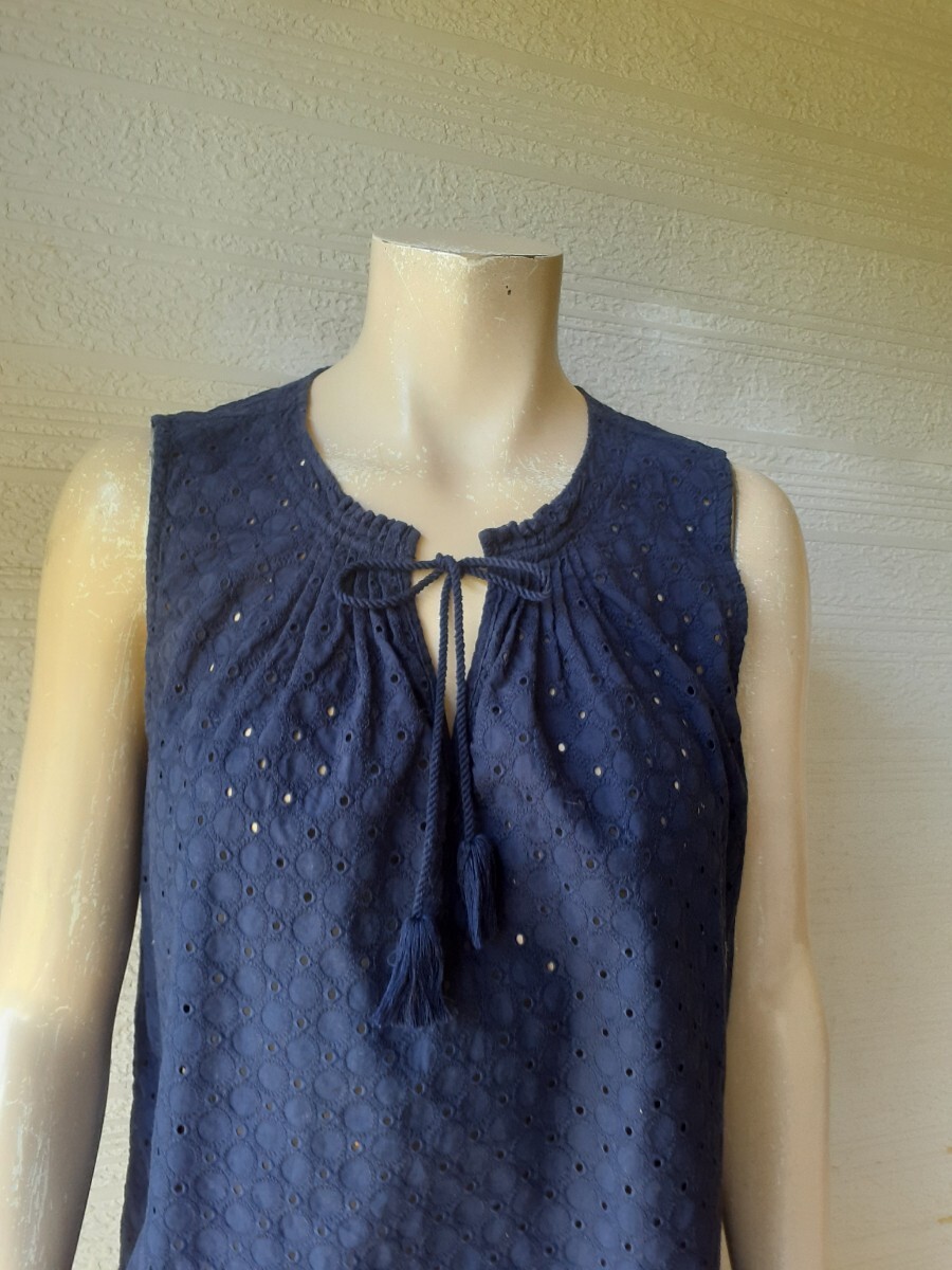 ジェイクルー*J.CREW★美品★カットソー★コットン★レース★リボン★濃紺系★10號(hào)