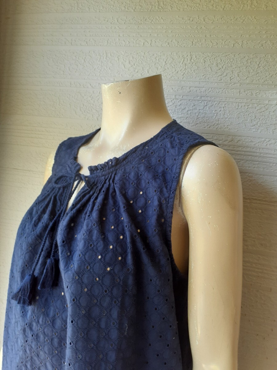 ジェイクルー*J.CREW★美品★カットソー★コットン★レース★リボン★濃紺系★10號(hào)