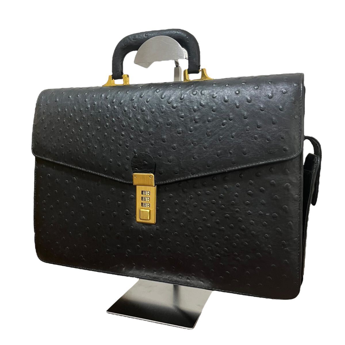 *2 кожа портфель черный .. Ostrich страус кожа портфель ключ имеется кодовый замок 