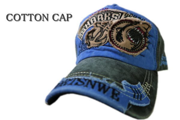 新品 送料無(wú)料 SHARKS　ブルー コットンキャップ スポーツ ゴルフ ウォーキング アウトドア 男女兼用 野球帽