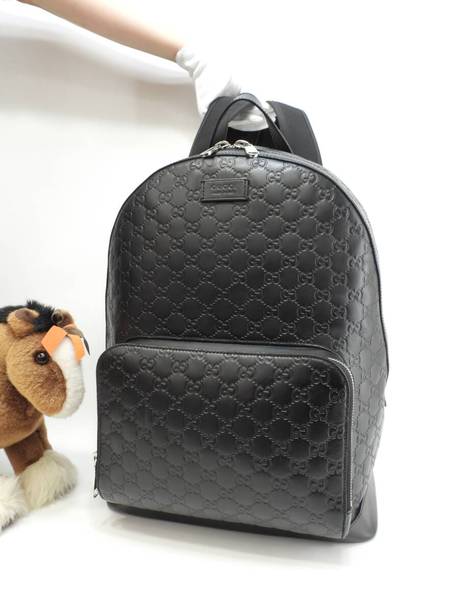 【新品未使用✨シール付き】グッチ リュック ナイロン レザー 人気 希少 黒 稀 グッチ バックパック大 シマレザー 黒 リュックサック メンズ