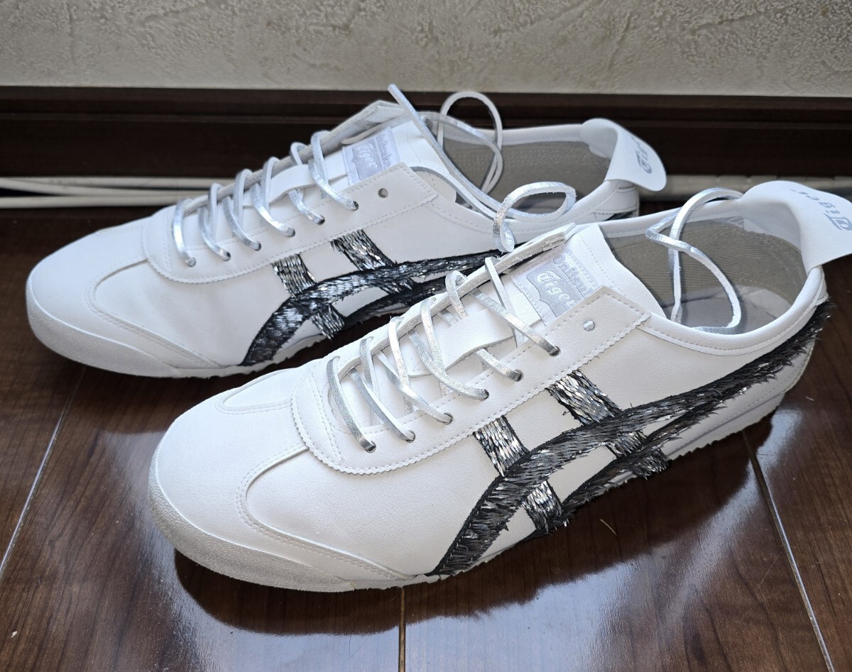 美品 オニツカタイガーメキシコ66 革シューレス Onitsuka Tiger MEXICO66 ホワイト サイドストライプ