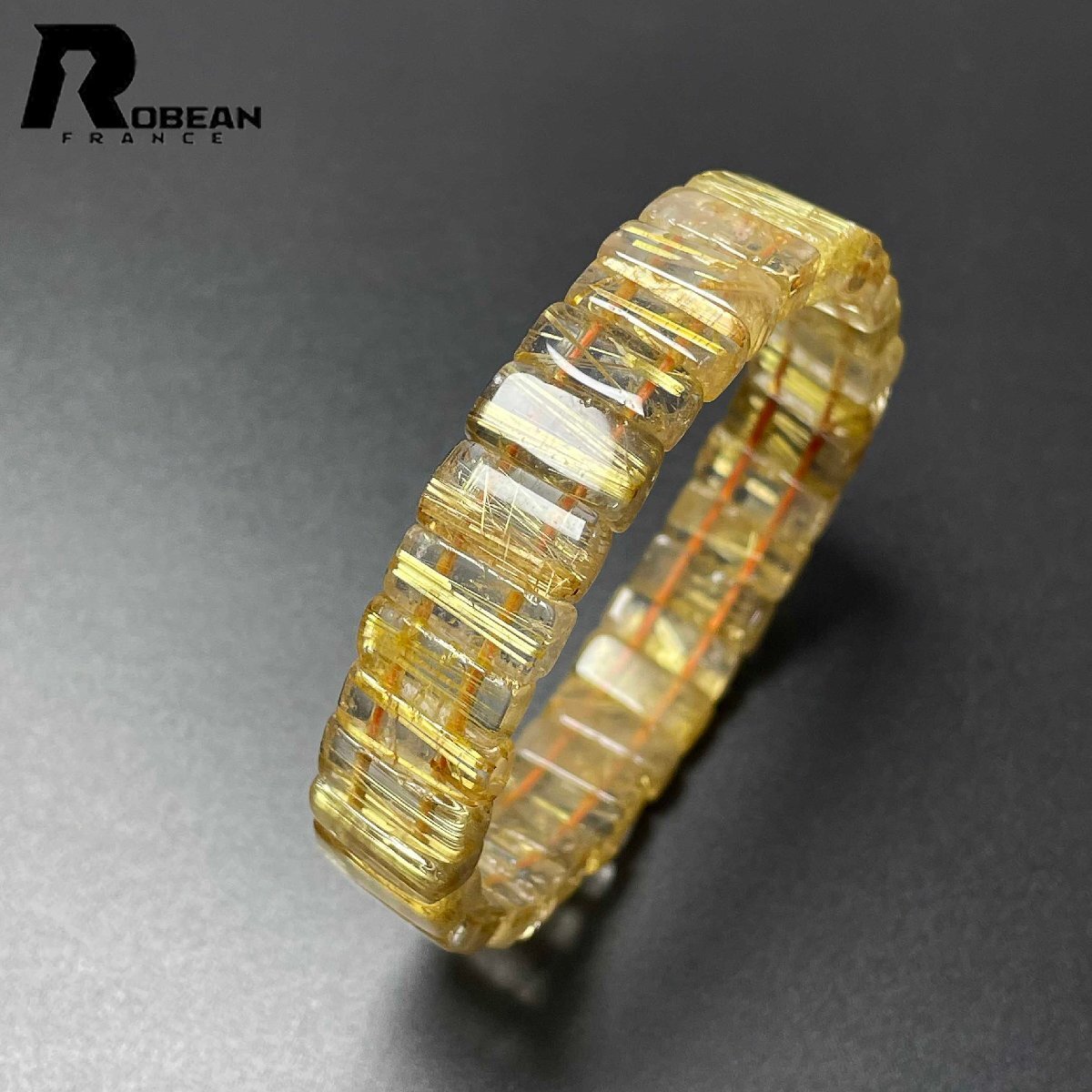夢色 EU制 定価21萬円★ROBEAN?タイチンルチルバングル★黃金針?biāo)?ブレスレット パワーストーン 金運 お守り 12.6*6.3*5.2mm M1221793