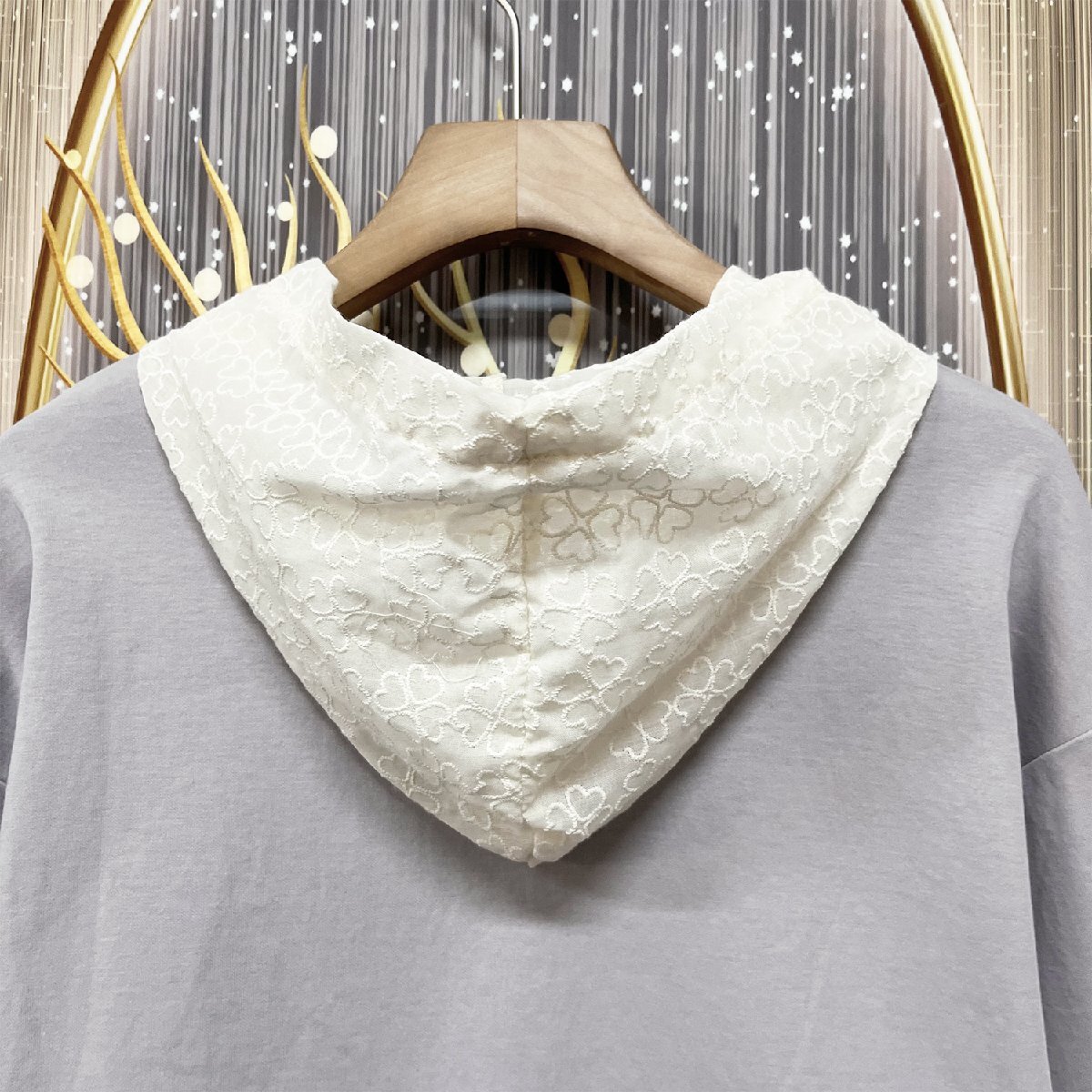 定価4萬★christian milada?ミラノ発?パーカー★綿100％ 通気 洗練 長袖 切替 トップス 個性 エレガント レース レディース 春秋 Ｍ/46