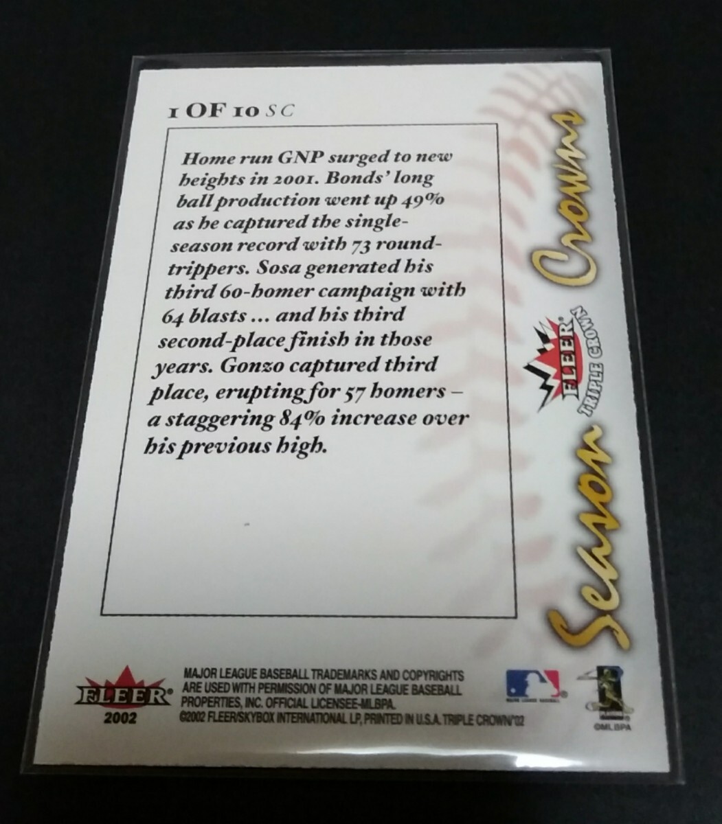 MLB 2002年FLEER バリー?ボンズ ソーサ ゴンザレス(ジャイアンツ カブス ダイアモンドバックス) No,1OF10 SC。 BONDS SOSA GONZALEZ