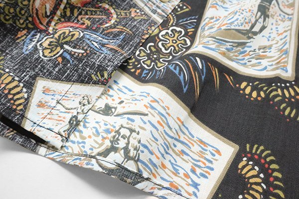 reyn spooner サーフシーン ボタンダウン 半袖シャツ 黒系 Mサイズ (下げ札付) ◆ リバースプリント アロハシャツ レインスプーナー ◆WX7_画像6