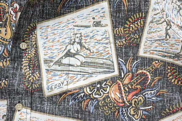 reyn spooner サーフシーン ボタンダウン 半袖シャツ 黒系 Mサイズ (下げ札付) ◆ リバースプリント アロハシャツ レインスプーナー ◆WX7_画像8