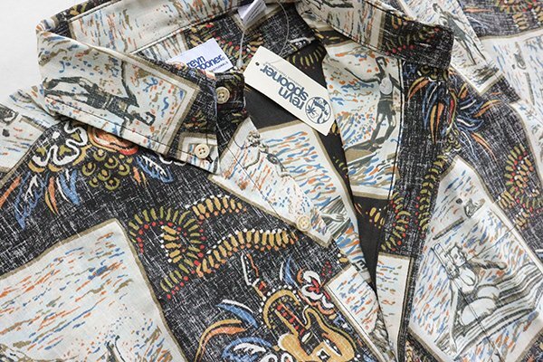 reyn spooner サーフシーン ボタンダウン 半袖シャツ 黒系 Mサイズ (下げ札付) ◆ リバースプリント アロハシャツ レインスプーナー ◆WX7_画像5