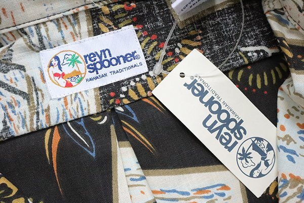 reyn spooner サーフシーン ボタンダウン 半袖シャツ 黒系 Mサイズ (下げ札付) ◆ リバースプリント アロハシャツ レインスプーナー ◆WX7_画像9