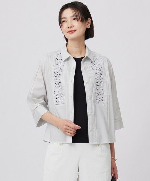 J.PRESS LADIES◆新品 【洗える】セルロースライト刺繍 シャツ ブラウス ライトグレー系 定価19910円 オンワード樫山◆size11