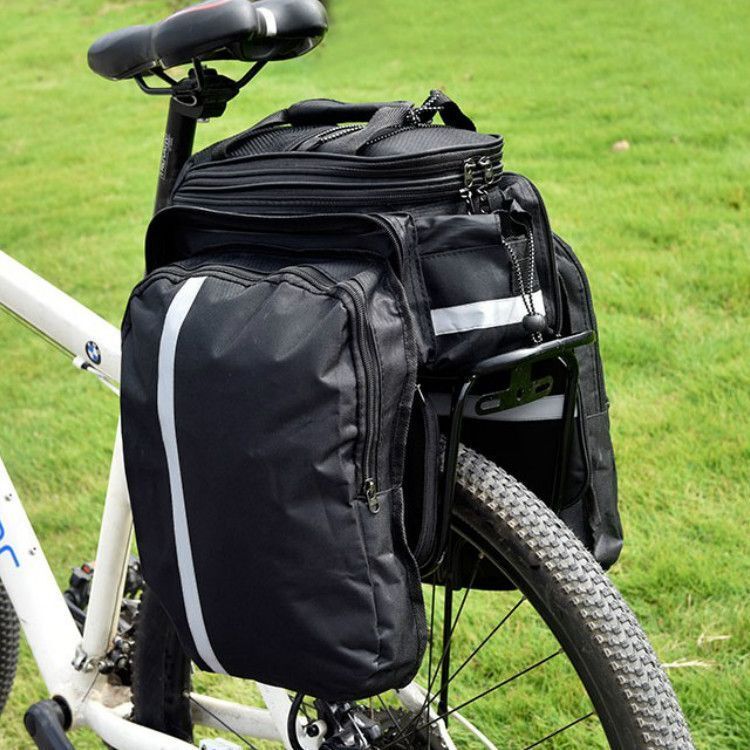自転車 に 付ける バッグ リアバッグ リアキャリア ツーリング アクセサリー 取り付け 拡張可能 大容量 反射 黒 ブラック N088