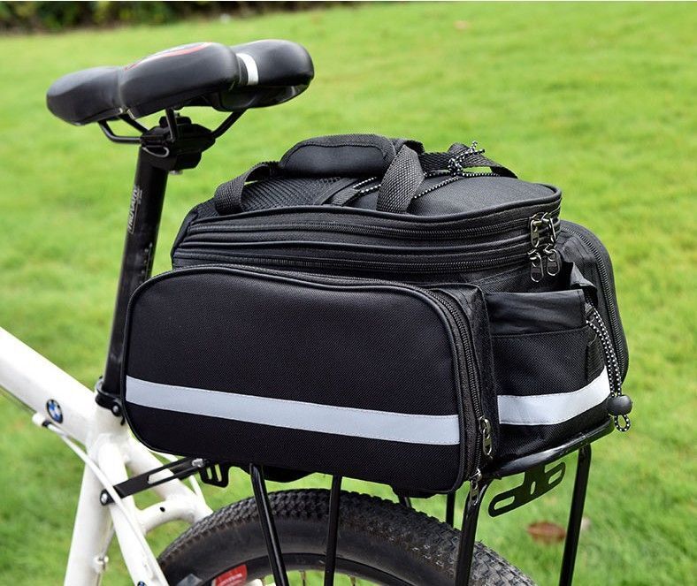 自転車 に 付ける バッグ リアバッグ リアキャリア ツーリング アクセサリー 取り付け 拡張可能 大容量 反射 黒 ブラック N088