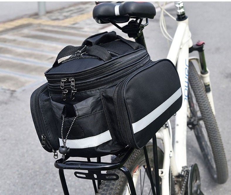 自転車 に 付ける バッグ リアバッグ リアキャリア ツーリング アクセサリー 取り付け 拡張可能 大容量 反射 黒 ブラック N088