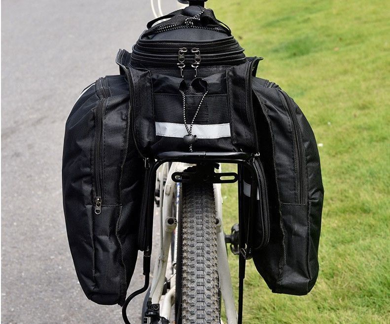 自転車 に 付ける バッグ リアバッグ リアキャリア ツーリング アクセサリー 取り付け 拡張可能 大容量 反射 黒 ブラック N088