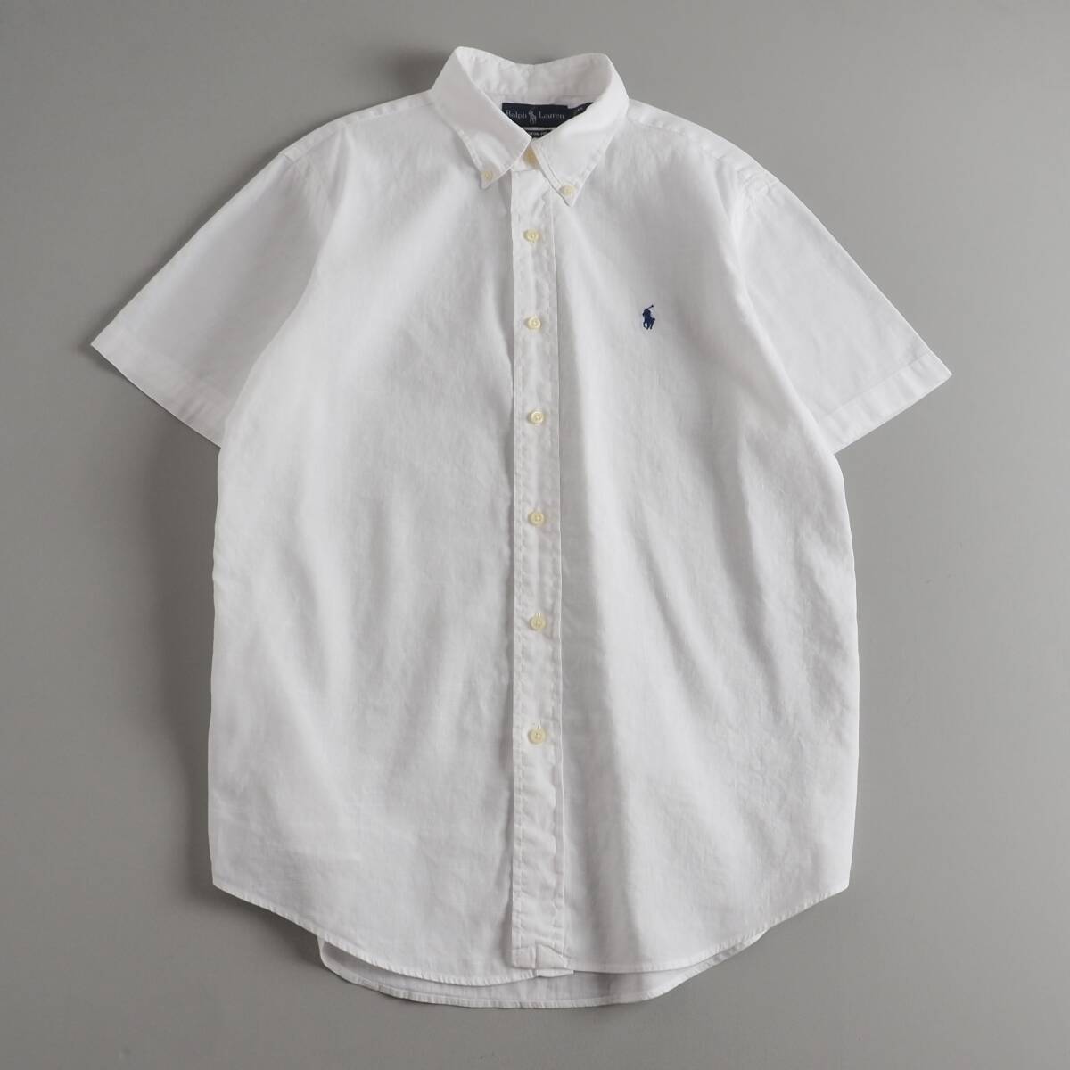 ラルフローレン 麻100% BDシャツ 半袖 ホワイト 紺ポニー 美品 ラルフローレン Ralph Lauren 麻100% BDシャツ 半袖 紺