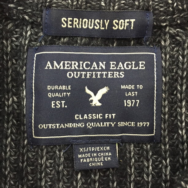 2410F-043 メンズ American Eagle アメリカン イーグル ブラック ニットセーター XS 【送料一律！800円】