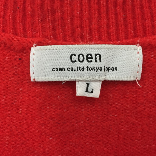 2411F-296 メンズ coen コーエン レッド ニットセーター L 【送料一律!800円】_画像2