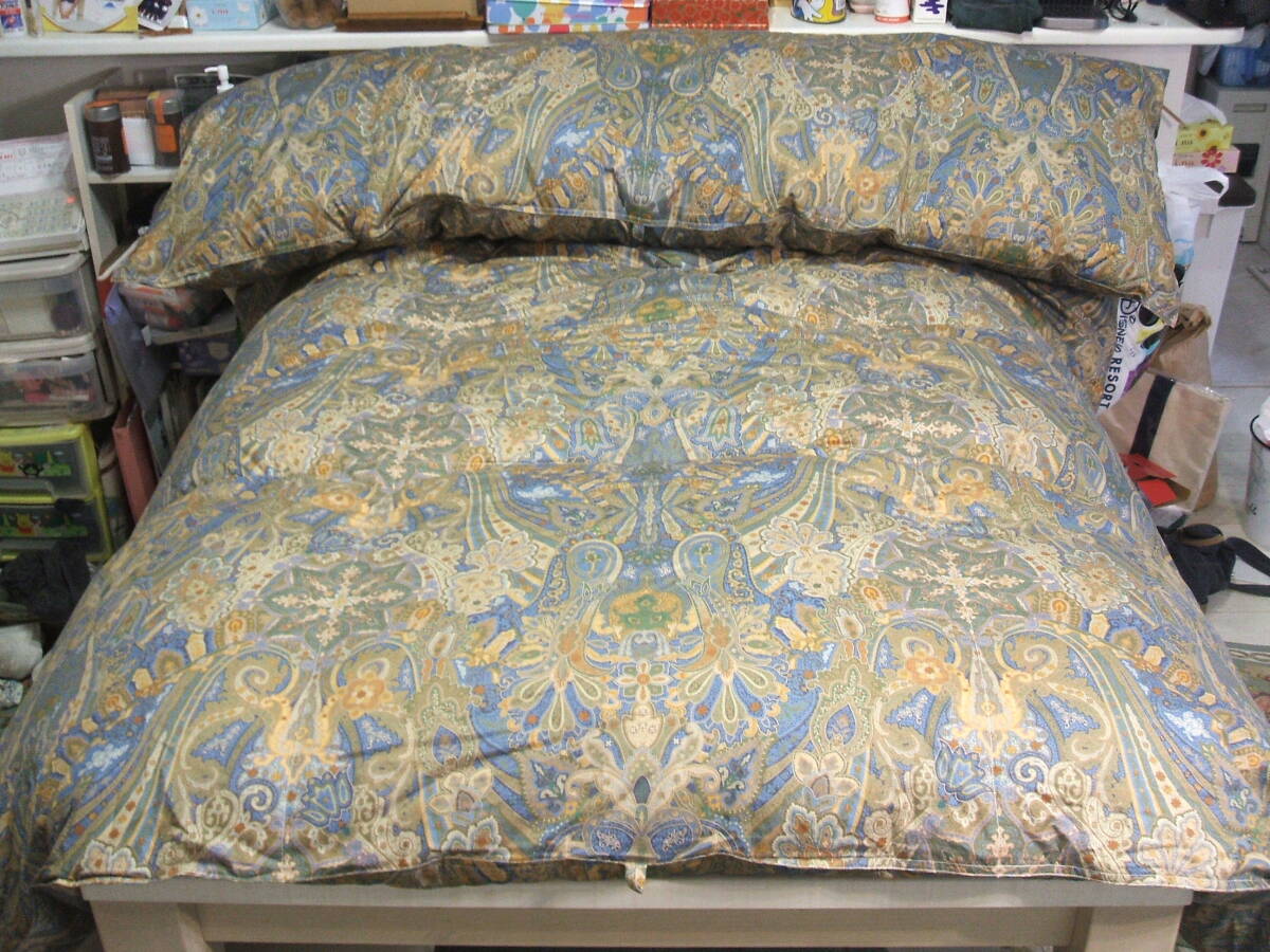 新品＊上級品８０超長綿１００％生地【六つ星＊プレミアムブラック】フランス産プレミアム９５％＊二層式＊上級羽毛布団（シングルブルー）