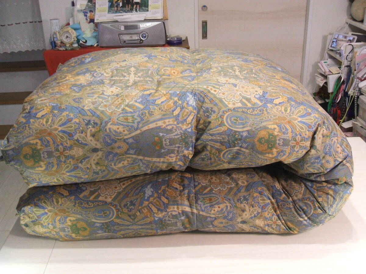 新品＊上級品８０超長綿１００％生地【六つ星＊プレミアムブラック】フランス産プレミアム９５％＊二層式＊上級羽毛布団（シングルブルー）