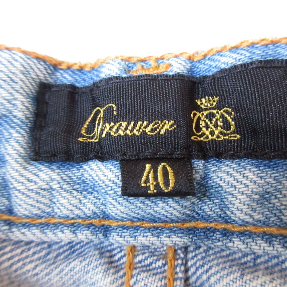 良品 Drawer ドゥロワー ブラストセルビッチデニム パンツ スリム ストレート ジーンズ 6514-277-0460 40 ライトブルー