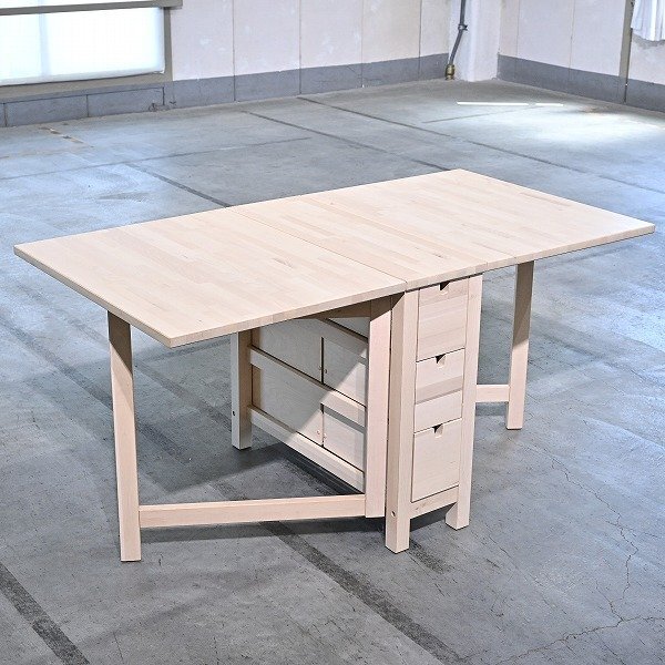 IKEA 4萬「NORDEN/ノールデン」バタフライテーブル タモ無垢材 ゲートレッグ 引き出し 機 ダイニング エクステンション アッシュ イケア