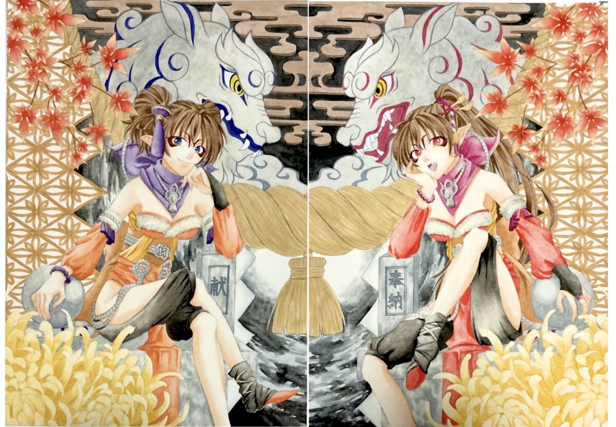 阿吽の2枚を並べると繋がる絵になります
