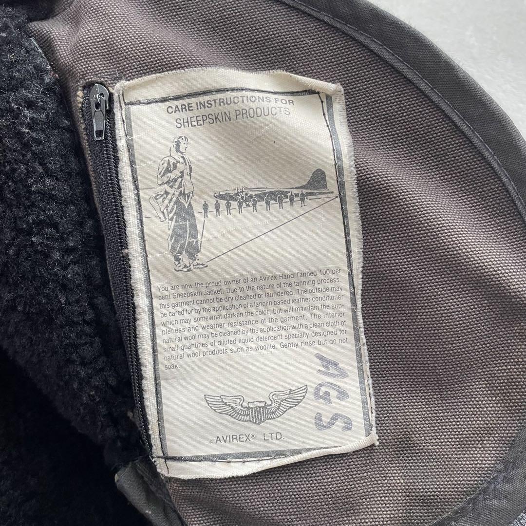 希少！40サイズ！XLサイズ　AVIREX　アヴィレックス B-3 ブラック ムートン フライトジャケット　羊革　黒　メンズ　アウター　革ジャン_画像3