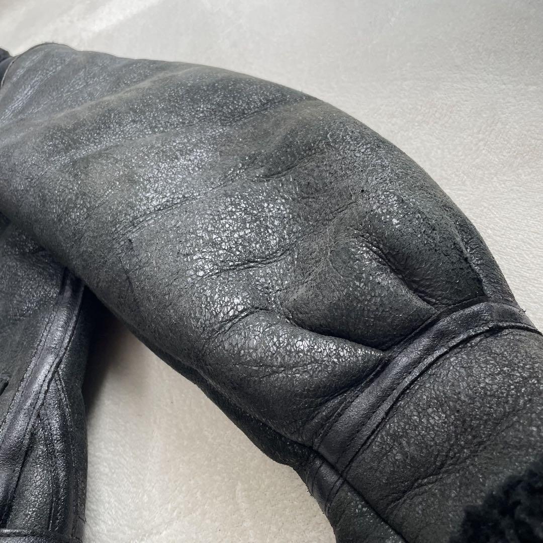 希少！40サイズ！XLサイズ　AVIREX　アヴィレックス B-3 ブラック ムートン フライトジャケット　羊革　黒　メンズ　アウター　革ジャン_画像7