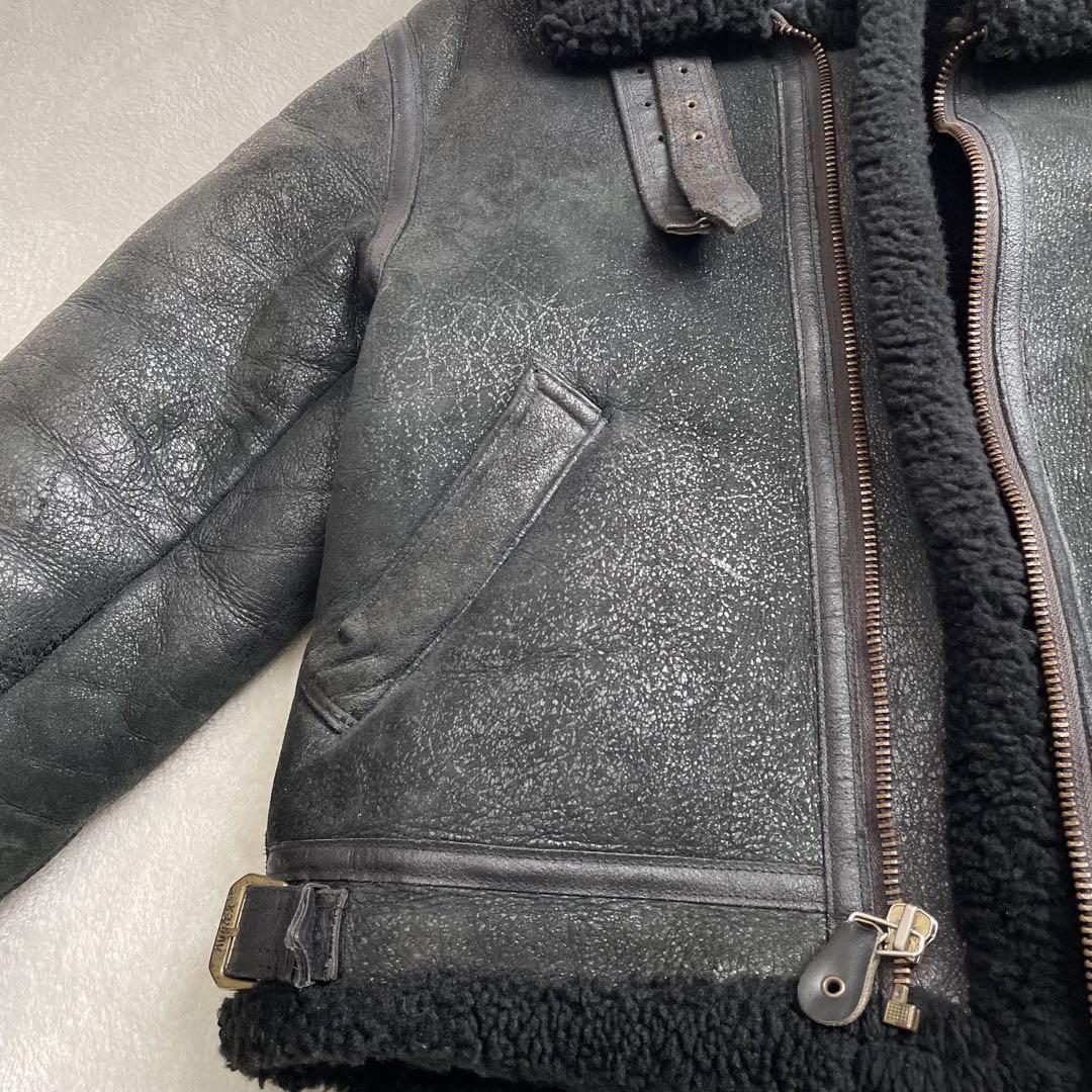 希少！40サイズ！XLサイズ　AVIREX　アヴィレックス B-3 ブラック ムートン フライトジャケット　羊革　黒　メンズ　アウター　革ジャン_画像8