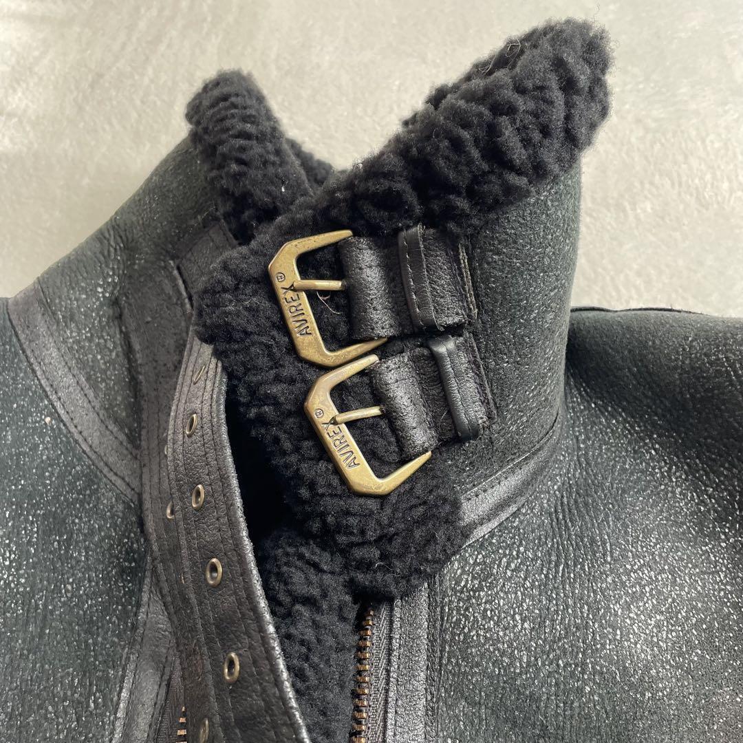 希少！40サイズ！XLサイズ　AVIREX　アヴィレックス B-3 ブラック ムートン フライトジャケット　羊革　黒　メンズ　アウター　革ジャン_画像10