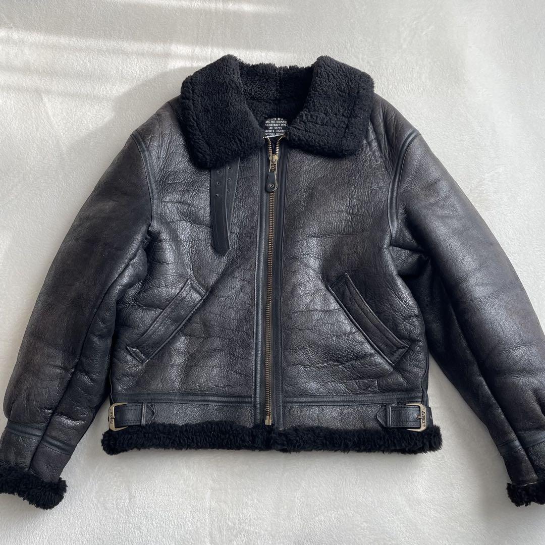 38サイズ アヴィレックス B-3 ムートン ジャケット フライトジャケット L 黒 ブラック 羊革 AVIREX メンズ_画像1