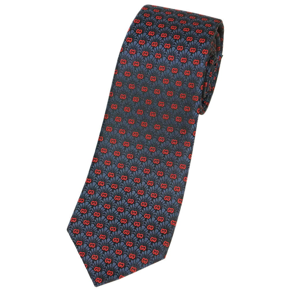 未使用 グッチ ブランド ネクタイ 624063-4069 GUCCI メンズ 高級(jí) シルク 100％ GG フラワー ミッドナイトブルー ネイビー レッド 紺 赤