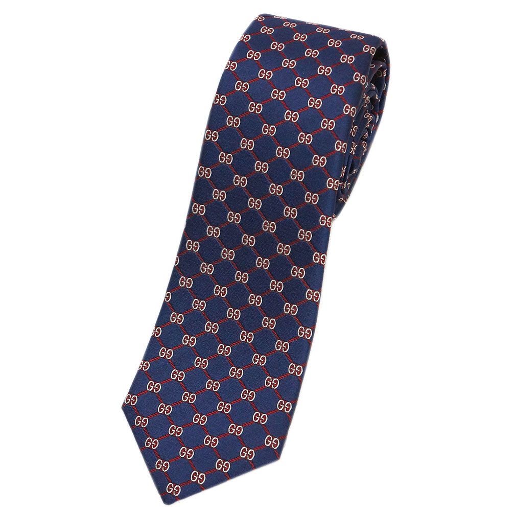 未使用 グッチ ブランド ネクタイ 625461-4276 GUCCI メンズ 高級(jí) シルク 100％ GG チェック ロゴ ネイビー レッド 紺 アウトレット