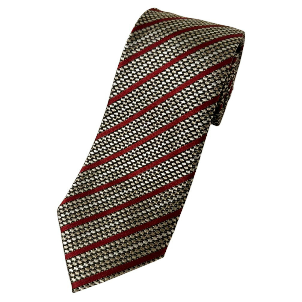 未使用 ゼニア ブランド ネクタイ エルメネジルド・ゼニア 高級 シルク 100% ストライプ ゴールド レッド アウトレット_画像1