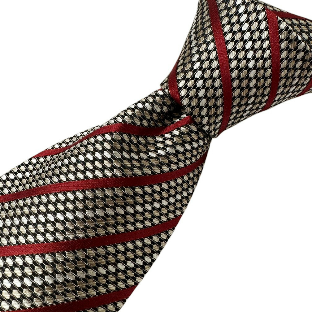 未使用 ゼニア ブランド ネクタイ エルメネジルド・ゼニア 高級 シルク 100% ストライプ ゴールド レッド アウトレット_画像3