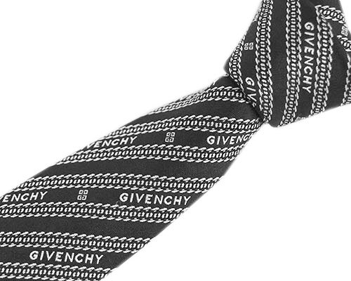 未使用 ジバンシィ ブランド ネクタイ GIVENCHY ジバンシー メンズ ナロータイ ロゴ ストライプ シルク 100％ ブラック ホワイト 黒 40353