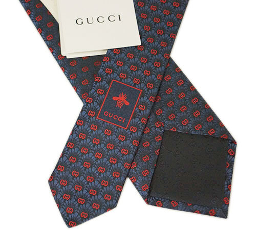 未使用 グッチ ブランド ネクタイ 624063-4069 GUCCI メンズ 高級(jí) シルク 100％ GG フラワー ミッドナイトブルー ネイビー レッド 紺 赤