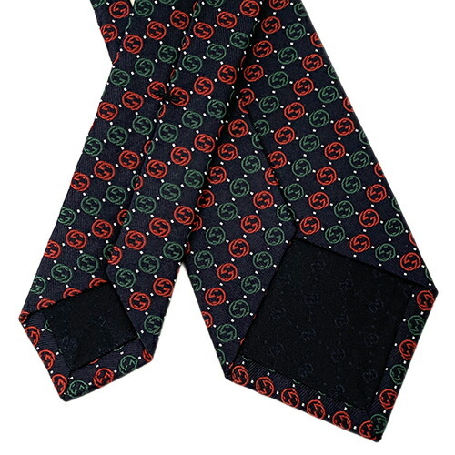 未使用 グッチ ネクタイ 644510-4174 GUCCI 高級 シルク 100％ インターロッキングG ロゴ ストライプ ブラック レッド グリーン 黒 赤 緑