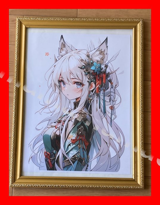 No.a185 キャンバスポスター 30x40cm キャンバス生地 インクアート 蕓術(shù) アート ポスター コンコンきつねさん 人に化けてみたよ