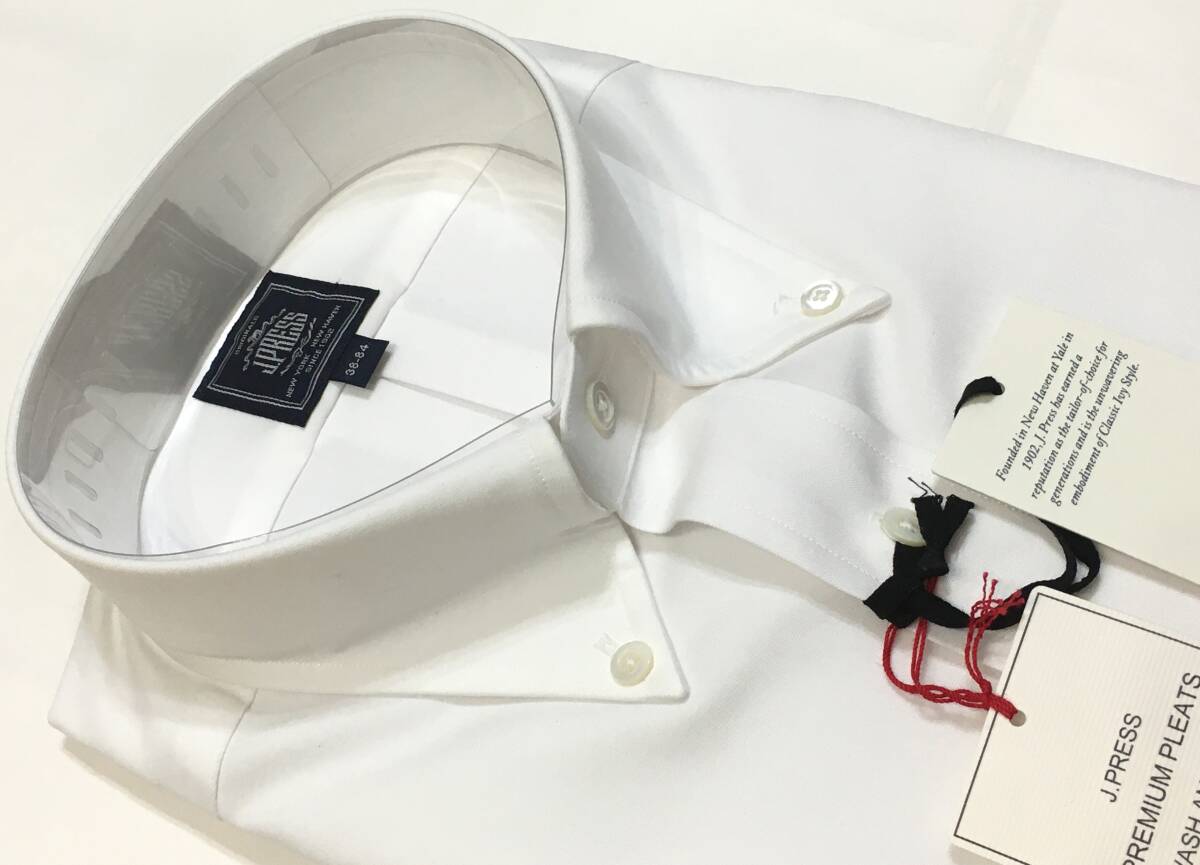 J.PRESS　形態安定PLEMIUM PLEATS 長袖 ボタンダウンシャツ　綿100　38-84　ホワイト　ジェイプレス オンワード　定価14.300円_画像2